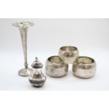 3 Edwardian and later Silver Napkin rings, Pepperette 90g and a Silver Posy Vase