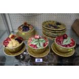 Sarreguemines of France Glazed dessert set of Basket weave form with impressed marks to base