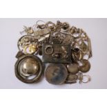 Tray of assorted Scrap Silver and Jewellery and a Enamel Spitfire decorated lidded pot 390g total