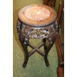 Chinese Hardwood Marble topped carved Jardinière stand
