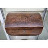 Georgian Walnut Inlaid domed jewellery box with brass lions head handles and mother of pearl