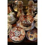 Pair of Large Satsuma figural decorated vases and assorted Imari plates and bowls