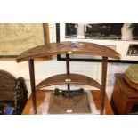 Fruitwood crescent carved side table with shaped under tier