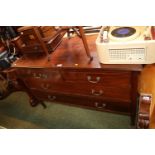 Edwardian Mahogany Inlaid chest of 2 over 2 drawers with brass drop handles