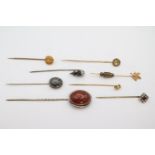 Collection of 19thC and later Stick pins some stone set and 9ct