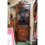 Edwardian Inlaid Glazed Corner unit with cupboard base on cabriole legs