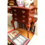 20thC Small chest of 3 drawers with brass drop handles over Long cabriole legs