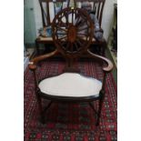 Edwardian Walnut Inlaid Oval backed chair with Tub seat over turned supports