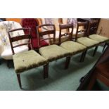 Harlequin Set of 5 Victorian Dining chairs with upholstered seats and turned legs