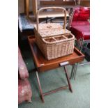 Modern Butlers tray on stand and a Picnic basket