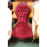 Victorian Button back Spoon back chair with Walnut carved frame