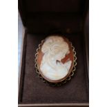 Ladies 9ct Gold Set Shell Cameo portrait brooch