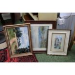 Collection of Framed Picture sand prints to include Arthur Wilson 1914 Watercolour of a river scene