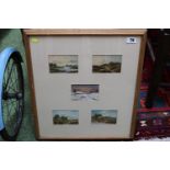 Framed Collage of 5 watercolours depicting countryside scenes monogrammed KG
