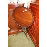 19thC Mahogany Piecrust tilt top wine table with turned stem and tripod base