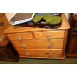 Victorian Pine Chest of 2 over drawers with clear glass handles