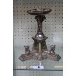 19thC Silver plated table centrepiece with Sphinx trefoil base stamped 4809 and date lozenge. 20cm