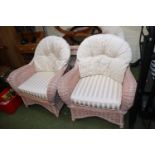 Good quality Reupholstered Conservatory suite of 2 Elbow chairs, Sofa and glass topped table