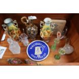 Vintage Enamel Whitbread Stout Pale Ale Circular tray with assorted ceramics and glassware