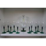 European 2 Tone drinks set for 10 with gilded applied detail etched glass bowls and matching
