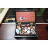 Edwardian Leatherette Jewellery Case with assorted Silver and other Jewellery and small collectables