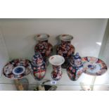 Large collection of assorted Japanese Imari to include Pair of Vases, Lidded vases, plates and a