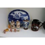 Collection of Chinese and Japanese ceramics inc. Oval Blue & White plate, Satsuma Vases, Japanese