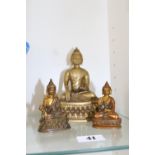 Tibetan polished Brass/bronze figure of a seated deity. 18cm in Height and 2 others