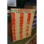 Boucherie (Butchers) French Price board in Euros and Francs