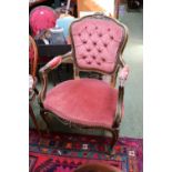 Early 20thC Button back French style elbow chair