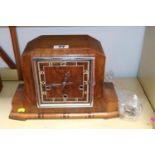 Good quality Walnut cased Art Deco mantel clock with Pendulum and key