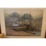 Framed Watercolour of a Harbour Scene signed F B Jowett and 2 other pictures