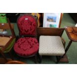 19thC Upholstered stool with Mahogany Barley twist legs and a 19thC Upholstered Chair
