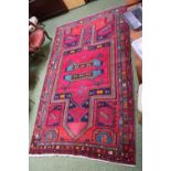 Large Red ground Turkish Rug with multi coloured band Bird decoration 292cm in Length