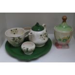 Royal Staffordshire ceramics by Clarice Cliff Tea for 1 and a Clarice Cliff Preserve pot (Large