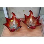 Pair of 1970s Art Glass flared vases