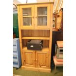 Pine Cabinet with glazed top over bookcase and cupboard base
