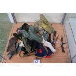 Collection of Vintage Action Man clothing with assorted Weapons