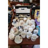 Collection of assorted Royal Commemorative Mugs and a Cased Canteen of Cutlery