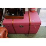 Large Fuchsia painted Travelling trunk