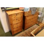 5 Drawer Pine Chest of Drawers with metal handles and another Chest