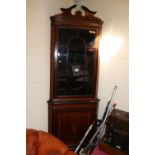 Edwardian Glazed Corner Cabinet with glazed door over cupboard base