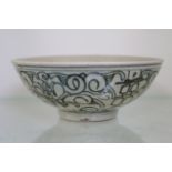 Chinese Qing Dynasty bowl with underglaze decoration over stepped base