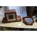 Art Deco Walnut cased mantel clock and a Oak cased Barometer
