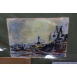 Jack Cox 1914-2007 Framed Watercolour of a Ship in harbour signed Cox