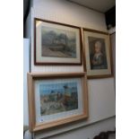 F B Jowett watercolour of a Harbour scene and 2 other framed prints