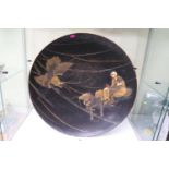 Very Large Edo Period Japanese Lacquered charger with bone carving depicting Dragon with dog of