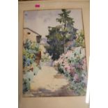 Lily Waring framed watercolour of a French Garden scene