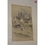 Framed Pencil sketch of Holy Trinity Michaelgate York by Joseph Pike (1883-1956) 'The Happy Catholic