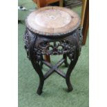 A Chinese Hardwood and Marble Inset circular plant stand over pierced Frieze and out swept legs 60cm